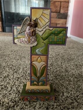 Jim Shore Purple and Green Angel Cross Sculpture